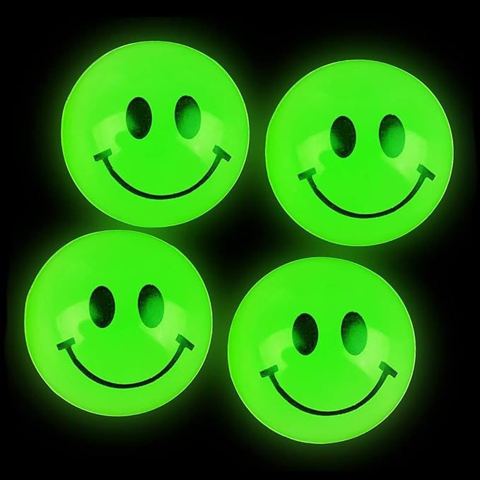 Bulk Bouncy Balls Glow in The Dark - 24 Pcs (1inch / 27mm) Diameter, High Bouncing, Small Rubber Smile Face Bouncing Balls for Kids, Vending Machines, Game Prize Toys, Party Favor, Gift Bag Filler