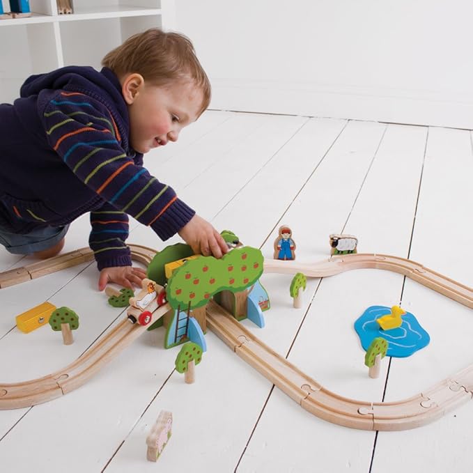 Bigjigs Rail Wooden Farm Train Set - 44 Play Pieces