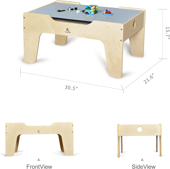 Kid's Multi-Purpose Activity Play Table with 60 Big Building Bricks and 30-Piece Wooden Train Set for Toddlers(Big-peg Baseplate Version)