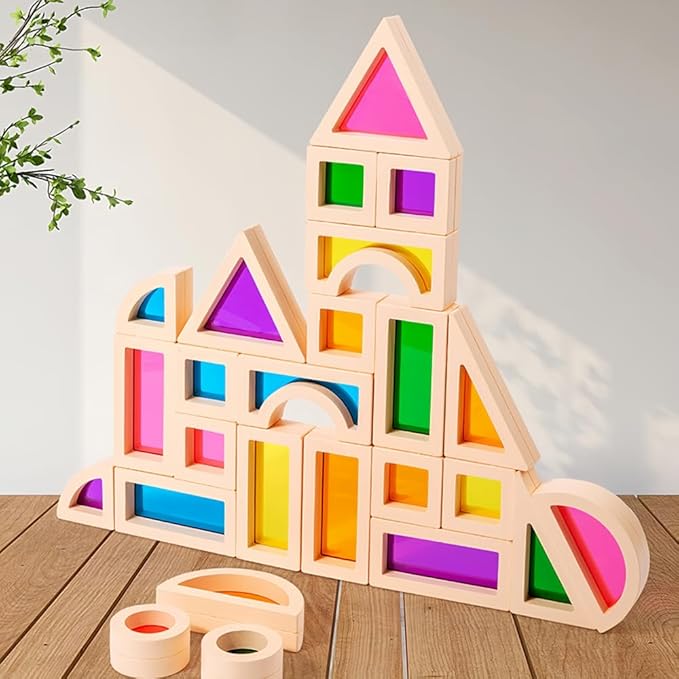 Rainbow Blocks,Acrylic Building Block,Rainbow Stacking Sensory Toys,Toys Set Colorful Preschool Learning Educational Toys for Boys and Girls, Blocks for Toddlers 1-3, Children's Day Gift (25 PCS)