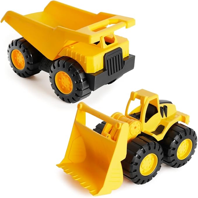 Boley 2-Pack 10-Inch Sand Construction Vehicle Toy Set – Realistic Bulldozer and Dump Truck, Durable Outdoor Play Set for Kids, Imaginative Adventure, Safe and Non-Toxic, for Children