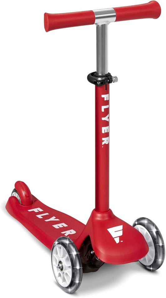 Kids Scooter, Toddler Scooter, Flyer Glider Jr. with Light Up Wheels, Red, Radio Flyer Ride On Toys for Kids 2-5 Years Old, for Outdoor Riding