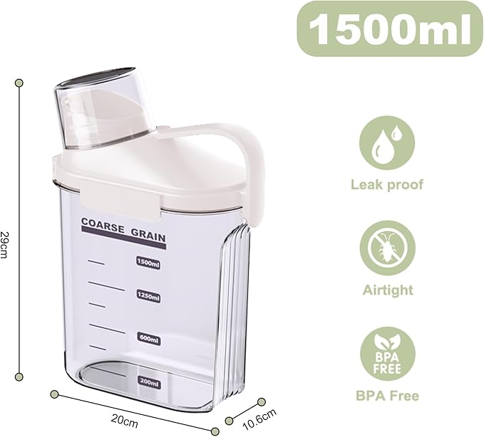 2 Pack Cereal Containers Storage Airtight, Dry Food Storage Containers for Kitchen Pantry Organization, BPA Free Plastic Rice Storage Dispenser Bin with Pouring Spout, White + Green, 1.5L/51oz