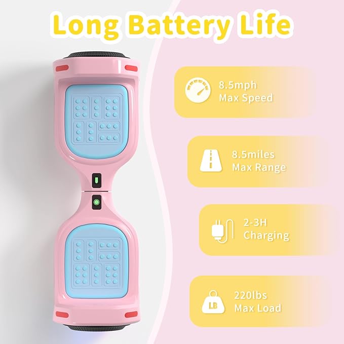 6.5" Bluetooth Scooter, LED Lights & APP & Music Speaker, Long Battery Life, Gifts for Kids & Adults & Girls & Boys, for All Ages