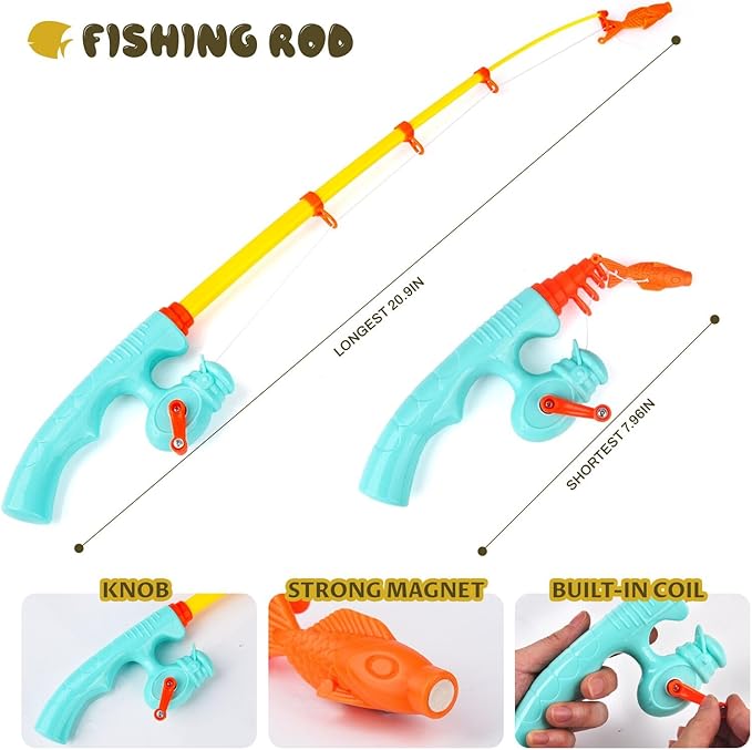 Magnetic Fishing Game - 36 Pcs Color Ocean Sea Animals Plastic Floating Fish with Pole Rod Net Storage Bag, Water Table Bathtub Game for Age 3 4 5 6 Year Kids Toddler, Bath Toys for Kids Ages 4-8