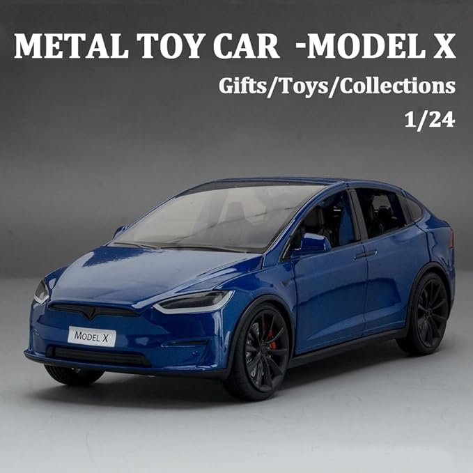 1/24 Scale Diecast Car Model X, Alloy Diecast Toy Cars Pull Back Toys with Sound & Light, Vehicles Toys for Kids Gift Car Lovers Collection (1/24 Model X -Blue)