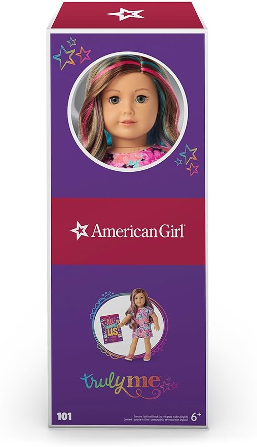 American Girl Truly Me 18-inch Doll #101 with Gray Eyes, Caramel Hair w/Highlights, Lt-to-Med Skin, Dress, For Ages 6+