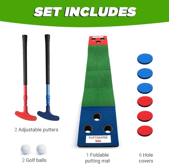 Portable Kids Pong Putting Game Set Mini Golf for Kids Fun Yard Game - Adjustable Putters, Quality Base, Real Golf Balls Perfect for Family Competitions
