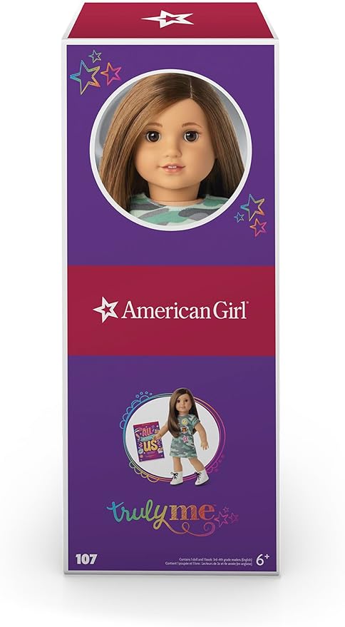 American Girl Truly Me 18-inch Doll #107 with Brown Eyes, Brown Hair, Light-to-Medium Skin, Camo T-shirt Dress, For Ages 6+