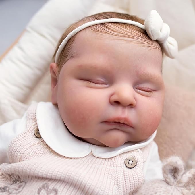 Sleeping Reborn Baby Dolls, 22 Inch Lifelike Newborn Baby with Weighted Cloth Body, Real Vinyl Reborn Doll Girl Peaches with Realistic Veins, Advanced Doll Gift Set for Kids Age 3+
