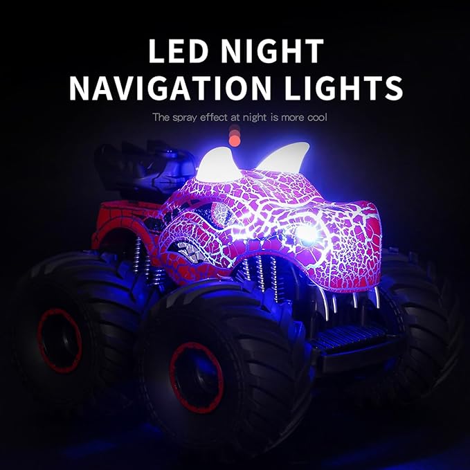 Threeking 1:18 Dinosaur RC Car Remote Control Cars Trucks Toy 4WD Off-Road Car Toys with Lights Spray Suitable for All Terrain Gifts Presents for Boys/Girls Ages 6+ Red