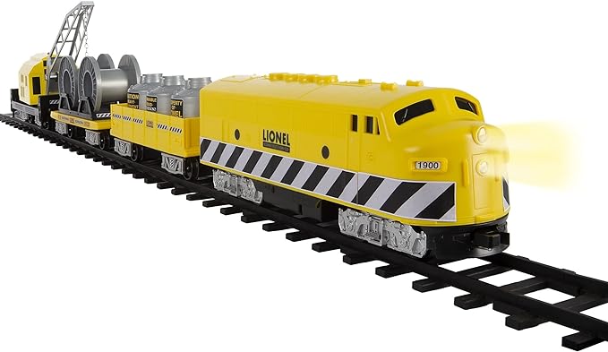 Lionel Battery-Operated Construction Toy Train Set with Locomotive, Train Cars, Track & Remote with Authentic Train Sounds, & Lights for Kids 4+