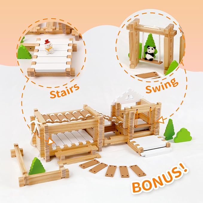 Jovi-mindly&Notchies 96 PCS Wooden Blocks Wooden Toys with Storage Bag, Preschool Learning Toys Wood Blocks Building for Kids Ages 4-8 Creative Construction Game,FSC Certified,Graduate Gifts