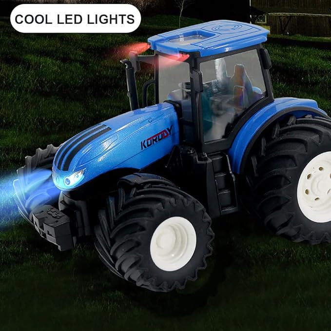RC Truck Farm Tractor with 2 Rechargeable Batteries - 2.4G 1/24 High Simulation Construction Vehicle with Dual Rotary Swath Windrower,Remote Control Toy with Lights, Hobby Model Toys for Kids 3-6