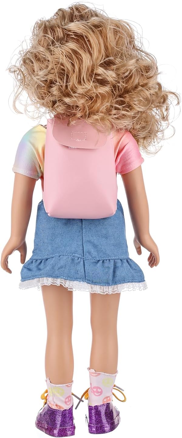 18 Inch Girl Doll Playset with Doll Clothes and Accessories Including 18 Inch Doll T-Shirt Denim Skirt Shoes Handbag Socks Bow Headwear for Little Girl