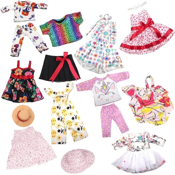 10 Sets of 18 Inch American Doll Clothes, Including 10 of Doll Clothing Dress Outfits for American Dolls, Birthday Gifts for Kids