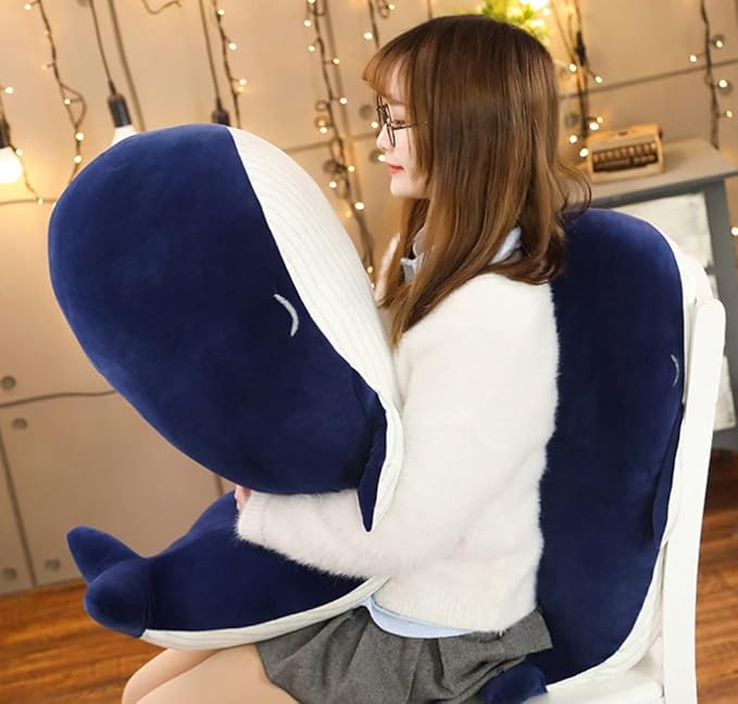 MUPI Whale Stuffed Animals Plush Pillow 4 Size Cute Soft Cotton Plushies Pillows Kawaii Blue Whale Toy Gifts for Kids Boys Girls Adults (Blue, 26 Inch)