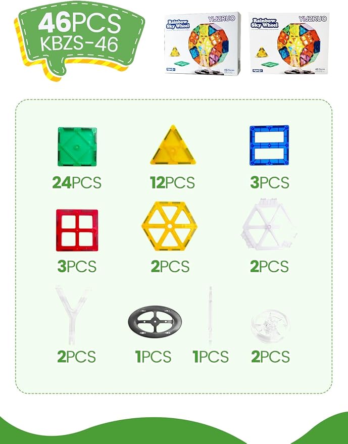 YIJZRUO Magnetic Tiles - 3D Building Blocks for Toddlers 1-3 & Kids Ages 4-8, STEM Educational Magnetic Toys Toddler Toys