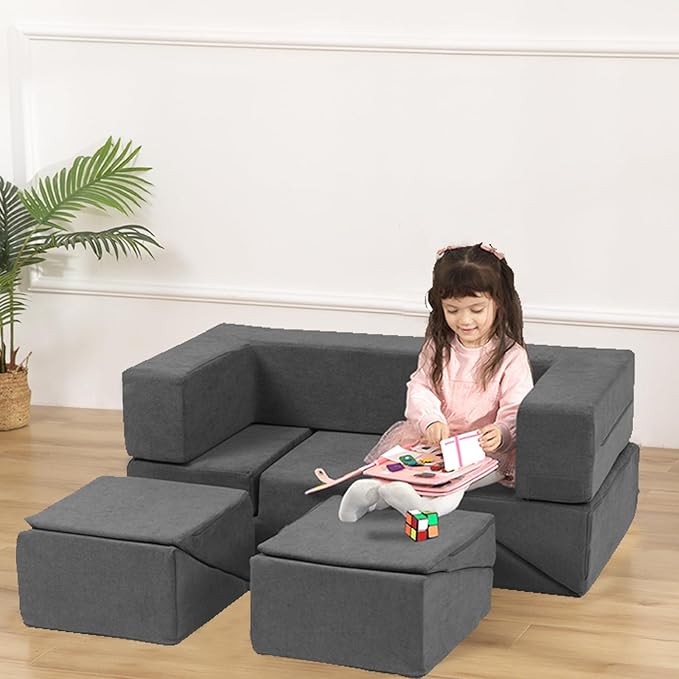 Kids Play Couch Foam Climbing Blocks for Toddlers Sofa Convertible Climbing Toy for Creative Child Girls and Boys Climber Playroom Furniture (Dark Grey)