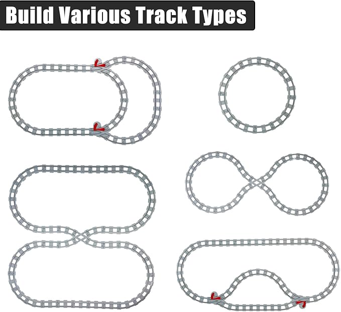 47-Piece Train Track Set,Classic Railway Track with 30 Curved Tracks,14 Straight Tracks,2 Switch and 1 crossoverTracks-Compatible with All Major Brands,Light Grey Toy Track Accessory for Kids