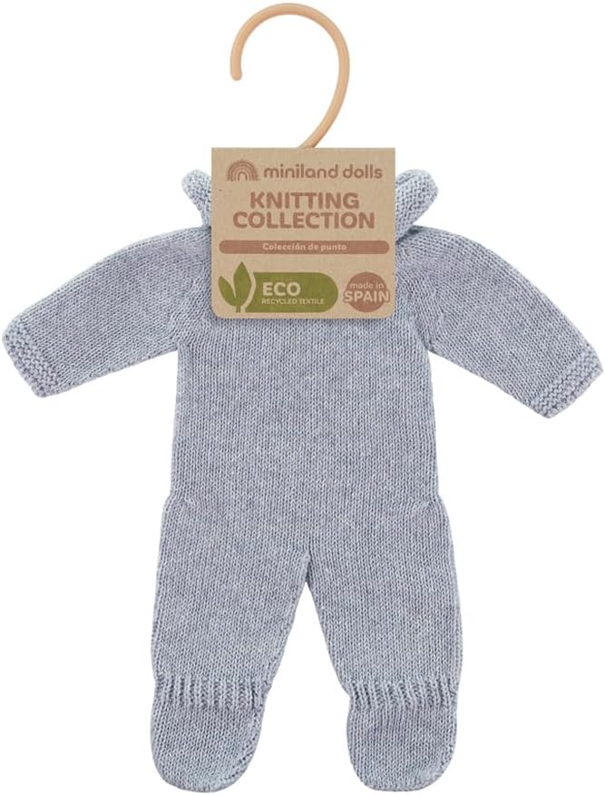Miniland Clothes for Dolls 12 5/8'' Knitted Outfit Blue Gray Color - ECO, Made in Spain, Quality, Role Play, Educational