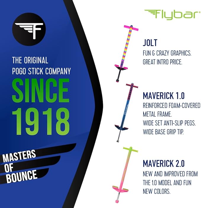 Flybar Maverick Pogo Stick for Kids Ages 5+, 40 to 80 Pounds, Perfect for Beginners, Easy Grip Handles, Anti-Slip Pegs, Outdoor Toys for Boys and Girls