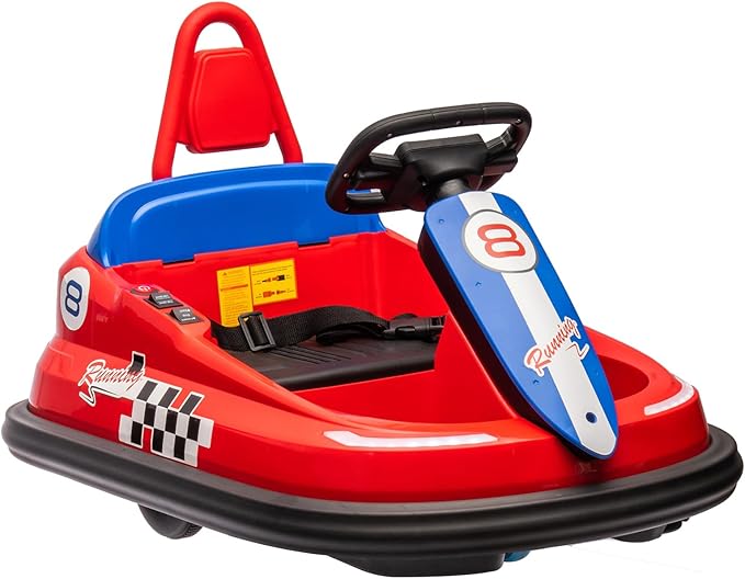 Hetoy Bumper Car for Toddlers, 6V Electric Ride On Toys for Kids, 1.9 MPH Max Speed, Steering Wheel, 360 Degree Spin, 2-Speeds, Lights, Music & Horn, Birthday Gift for Boys Girls 2-6 Years, Bright-Red