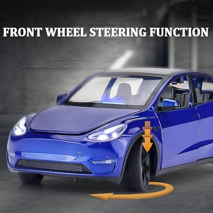 1/24 Scale Diecast Car Model Y, Alloy Diecast Toy Cars Pull Back Toys with Sound & Light, Vehicles Toys for Kids Gift Car Lovers Collection (1/24 Model Y -Blue)