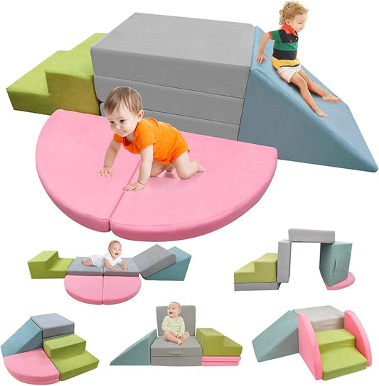 Foam Climbing Blocks for Toddlers 7 PCS Foldable Soft Play Set Toddler Climbing Toys Indoor Baby Climbing Gym Kids Corner Climber