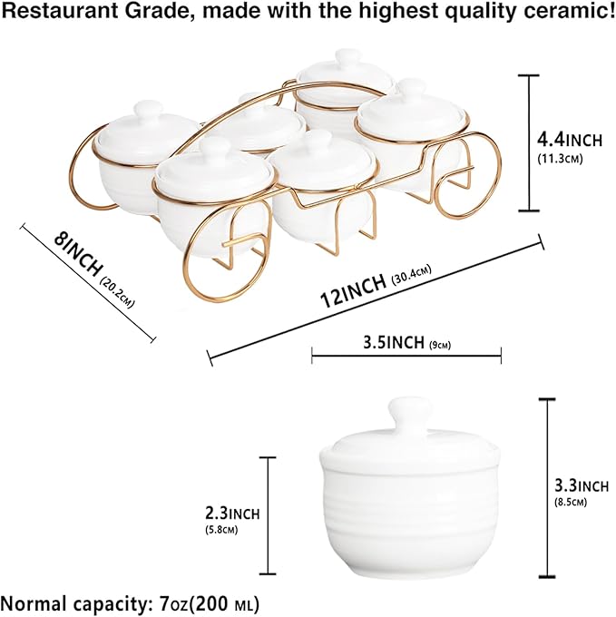 Ceramic Candy Bowls, Condiment/Sugar bowls gold basket Tray, 6 Removable small bowls With cover, For Snack, Dried fruits, nuts, candies and condiments - for parties, Holiday gift