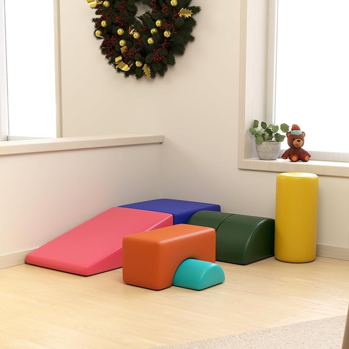 6 Piece Foam Climbing Blocks, Pu Leather Soft Play Large Baby Climbing Gym Indoor Climbing Toys for Toddlers 1-3 Inside