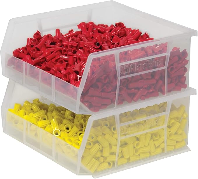 Akro-Mils 30235 AkroBins Plastic Storage Bins, Space-Saving Stackable Bins for Garage, Pantry, Craft Organization, 11-" x 11-" x 5-", Clear, 6-Pack