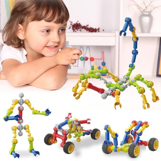 170 Pcs STEM Building Toys for Kids Ages 4-8, Building Blocks Educational Construction Engineering Building Kit for Ages 3 4 5 6 7 8 9 Year Old Creative Kids Games, Christmas Birthday Gifts Boys Girls