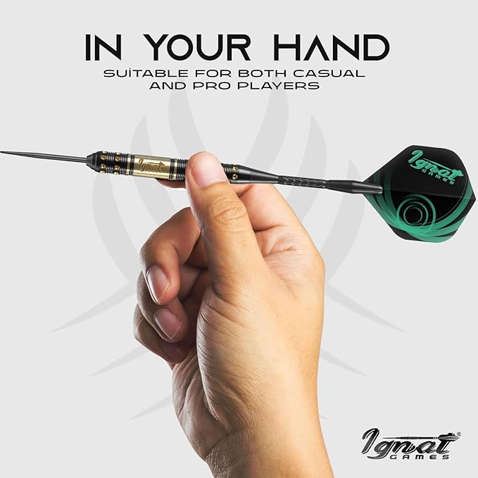 IgnatGames Steel Tip Darts Set - 3/6/12 Pack Brass Darts Metal Tip Set with Exquisite Case - Aluminum Shafts, 2 Sets of Flights, Dart Tool & Sharpener