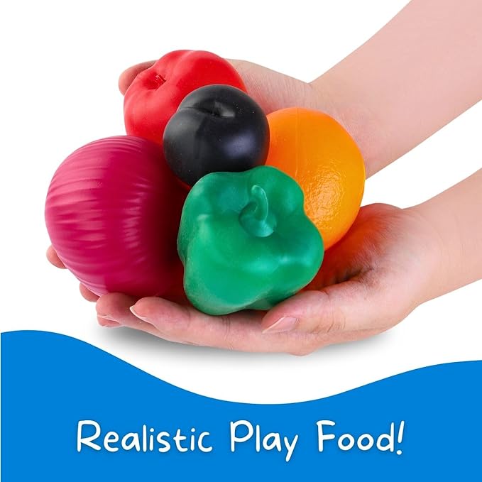38 PCS Fruits and Vegetables Shopping Basket Play Food Plastic Toys Set, Healthy Farmer's Market Grocery Educational Pretend Play Set for Kids