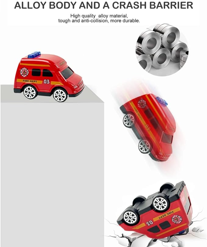 16-Piece Diecast Metal Toy Car Set - Fun Play Trucks with Police, Construction, Ambulance & Firetruck Vehicles in 4 Storage Tubes - Perfect for Party Favors & Kids