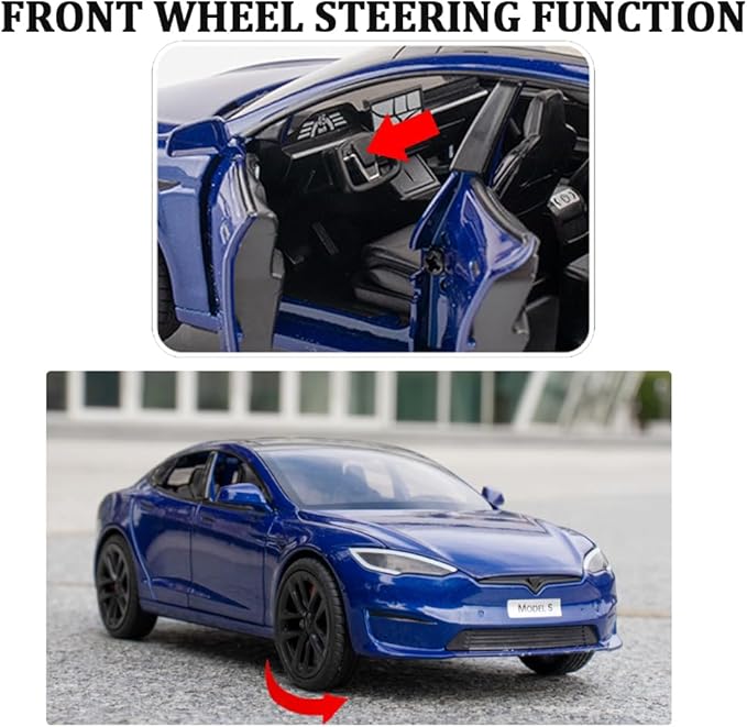 1/24 Scale Diecast Car Model S, Alloy Diecast Toy Cars Pull Back Toys with Sound & Light, Vehicles Toys for Kids Gift Car Lovers Collection (1/24 Model S -Blue)