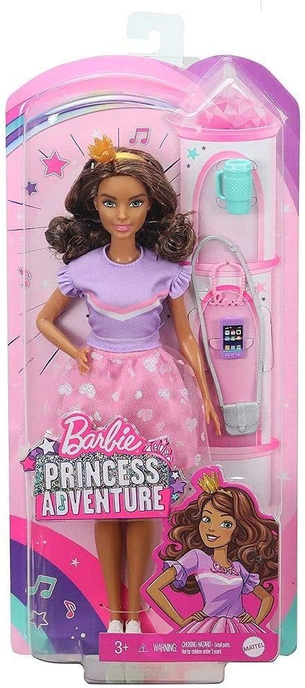 Barbie Princess Adventure Teresa Doll (11.5-inch Brunette) in Fashion and Accessories, with Smart Phone, Purse, Travel Mug and Tiara, Gift for 3 to 7 Year Olds