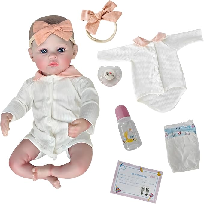 Realistic Reborn Baby Dolls-18 Inch Real Life Baby Dolls Girl Lifelike Baby Doll with Accessories for 3+ Years Old (White)
