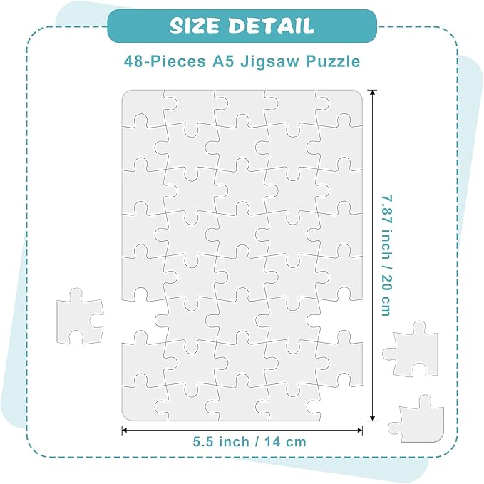 Sumind 24 Sheets Sublimation Puzzle Blank Jigsaw Puzzles for DIY Arts and Crafts Projects Heat Press Thermal Transfer Make Your Own Puzzles(A5-48 Style)