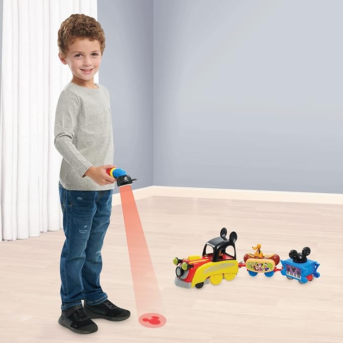 Disney Junior Mickey Mouse Funhouse Light the Way Train, Musical Toy Train Set with Controller, Preschool