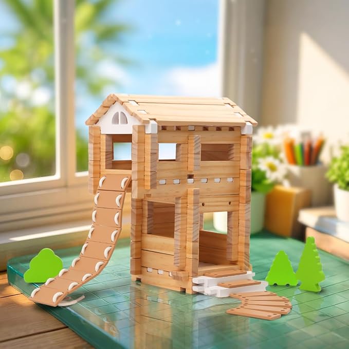 Jovi-mindly&Notchies 96 PCS Wooden Blocks Wooden Toys with Storage Bag, Preschool Learning Toys Wood Blocks Building for Kids Ages 4-8 Creative Construction Game,FSC Certified,Graduate Gifts