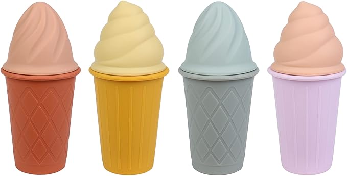 BLUE GINKGO Ice Cream Sand Toys - Silicone Beach Toy Ice Cream Set of 4 | Easy Clean, Travel-Friendly | Sand, Bath, Beach Toys for Toddlers and Children (Sunsoaked Multi Pack)