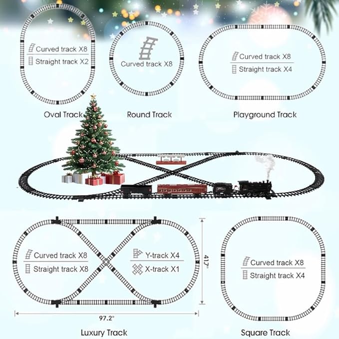 Train Set Train Toys for Kids w/Smokes, Lights & Sound Electric Trains w/Steam Locomotive Train Carriages & Luxury Tracks Model Trains for 3 4 5 6 7 8+