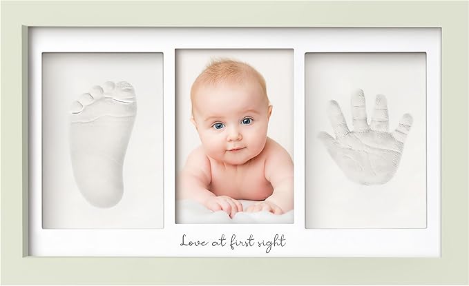 Baby Hand and Footprint Kit - Clay Handprint Keepsake Frame, Newborn Nursery Picture Frame, Personalized New Mom Gifts for Baby Shower & Registry (Sage)