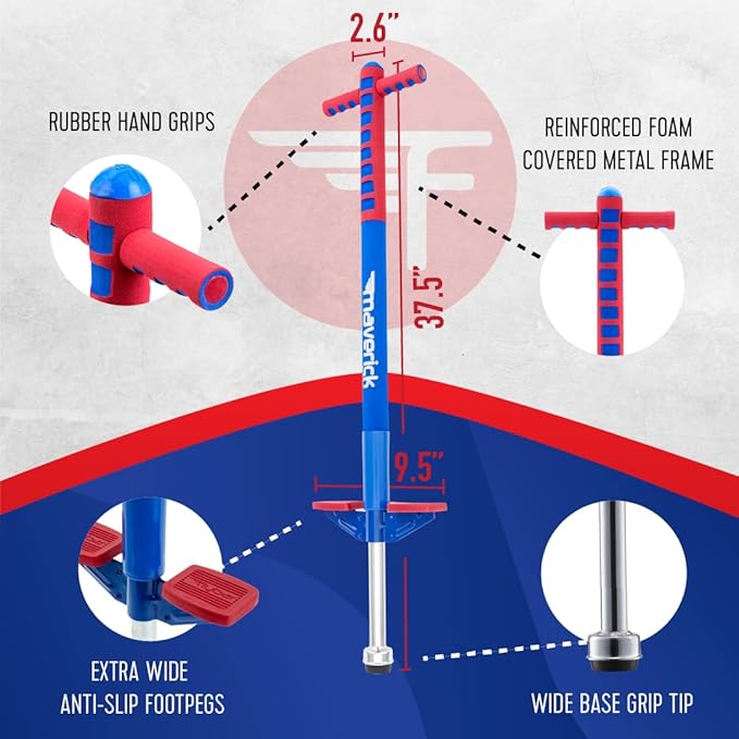 Flybar Maverick Pogo Stick for Kids Ages 5+, 40 to 80 Pounds, Perfect for Beginners, Easy Grip Handles, Anti-Slip Pegs, Outdoor Toys for Boys and Girls