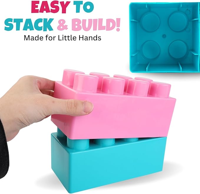 Liberty Imports 24 PCS Giant Blocks for Toddlers, Set of Plastic Large Building Blocks for Kids Creative Play, Big Stacking Bricks for Children, Kids (Pastel Colors)