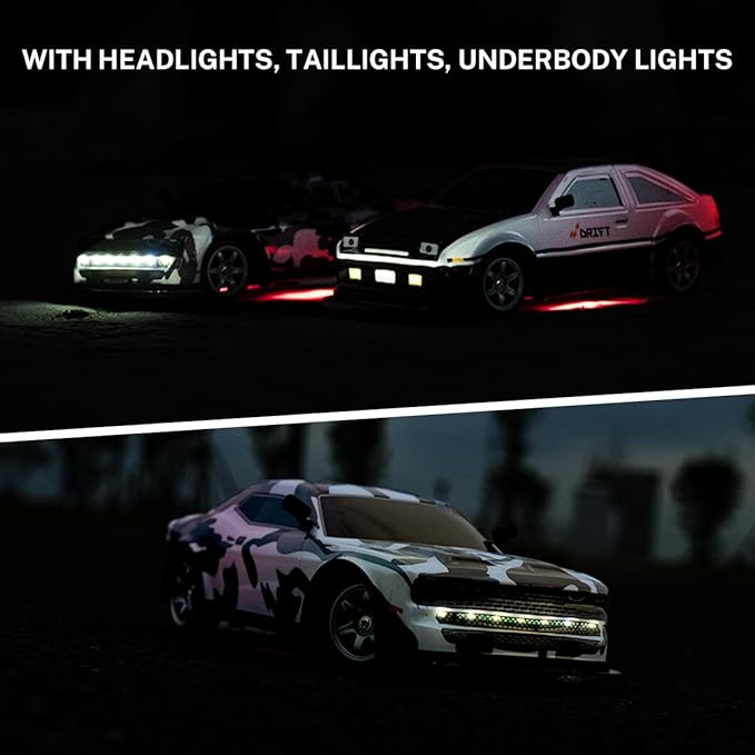 ACAMMZAR 1:16 RC Drift Car, 25KM/H 4WD High Speed Remote Control Cars for Kids, with LED Lights, Two Batteries, Extra Tires, Drift RC Cars for Adults,Black