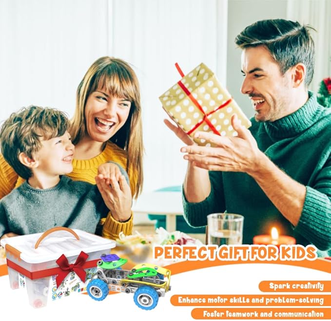 107Pcs Motorized Erector Sets for Kids Ages 4 5 6 7 8+,STEM Building Toys for Boys Girls 3-5 4-8 5-7 6-8 Year Old,Engineering Kit,Electric Motor,Creative Educational Gift Learning Activities