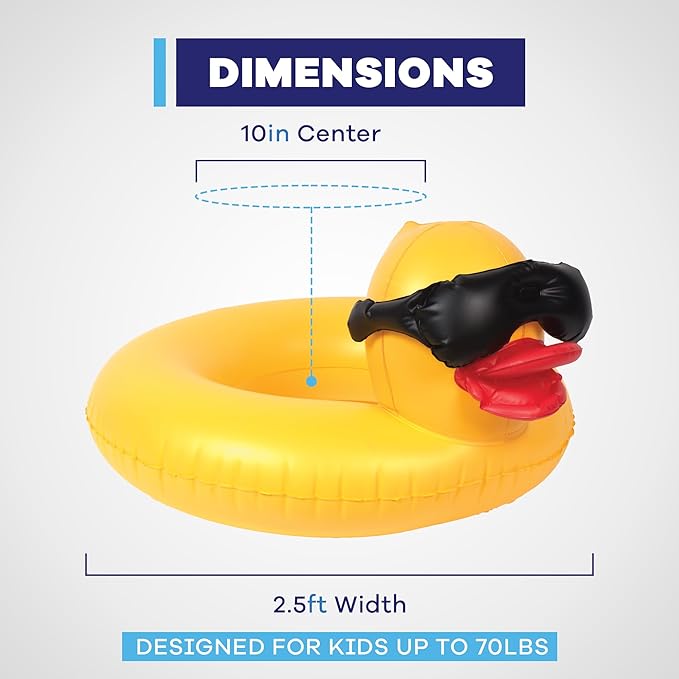GAME 51817-BB Derby Duck Childs Ring 3 Pack - Small Inflatable Float, Summer Pool & Beach Swim Floaties for Kids Ages 3+ Up to 70 lbs., Water Fun Accessories, 2’ Long x 2.5’ Wide with 10” Center